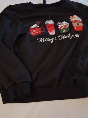 SHEIN Black Merry Christmas Graphic Crewneck Sweater Womens 260886